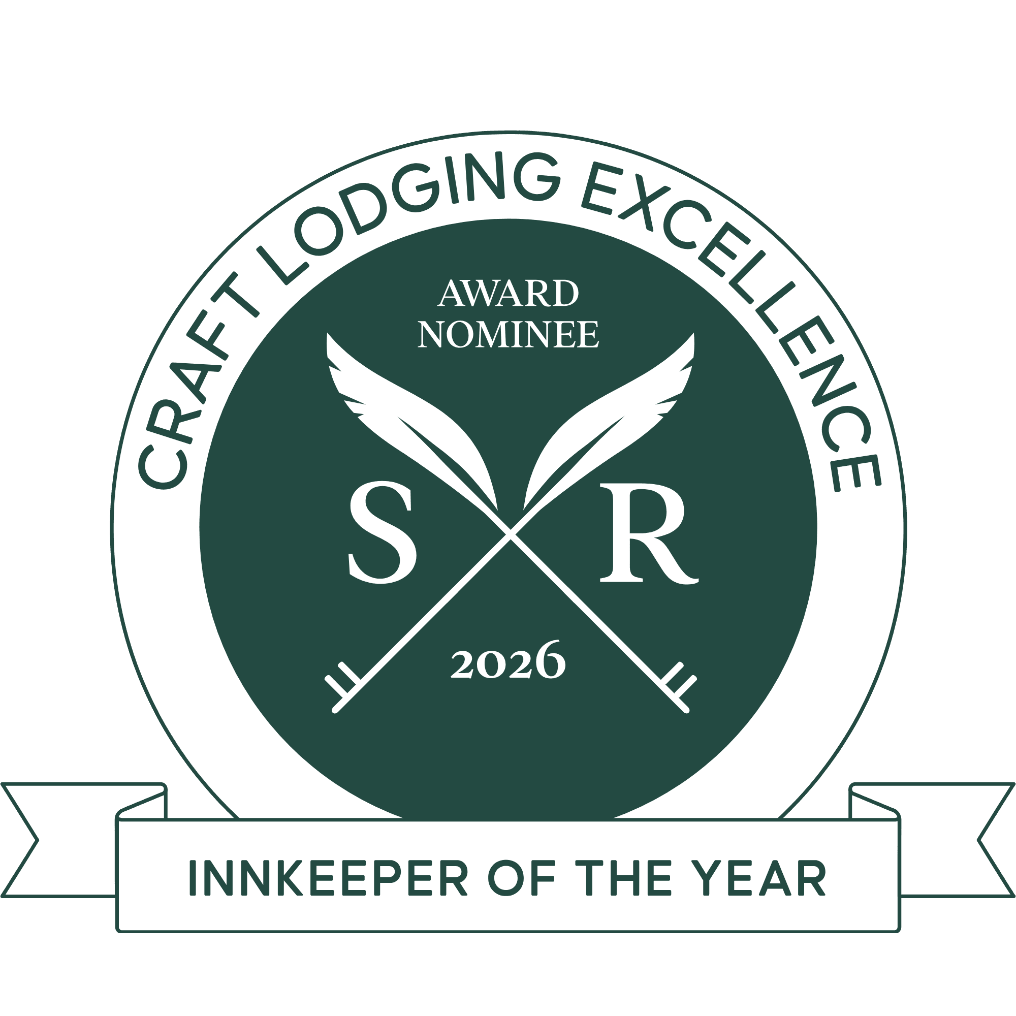 Logo for the 'Craft Lodging Excellence Award,' designating an 'Innkeeper of the Year' nominee for 2026.